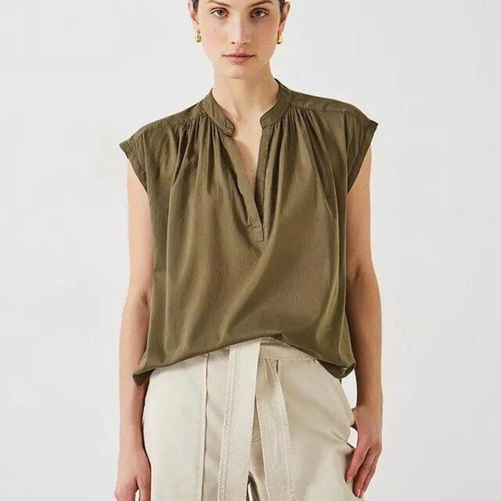 Hush Viola Sleeveless Cotton Shirt Top Solid Olive Oversized XL-18 NEW 271449